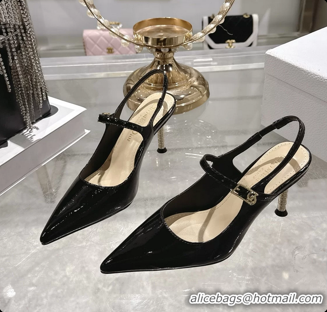 Grade Dior Icon Slingback Pumps Shoes Black Supple Calfskin Leather 6062507