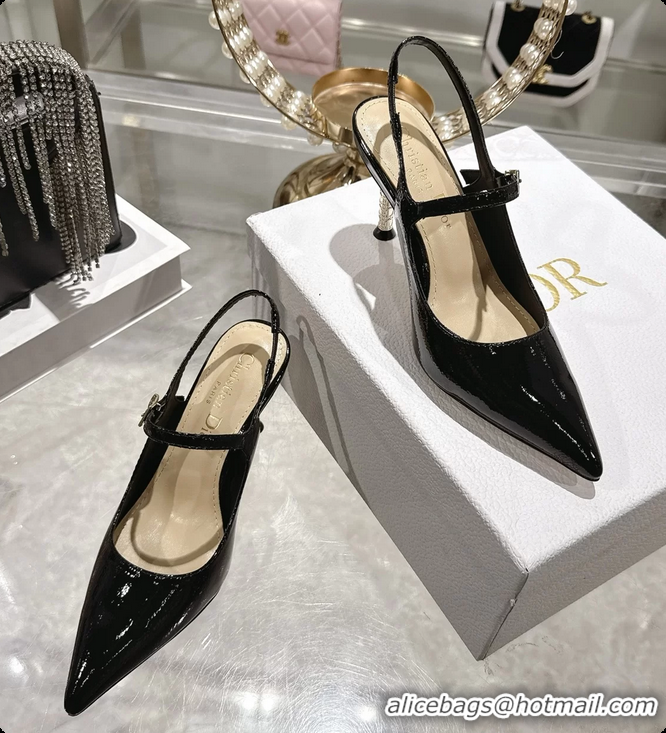 Grade Dior Icon Slingback Pumps Shoes Black Supple Calfskin Leather 6062507