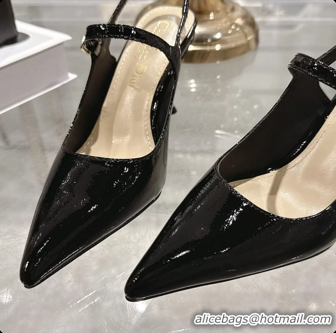 Grade Dior Icon Slingback Pumps Shoes Black Supple Calfskin Leather 6062507