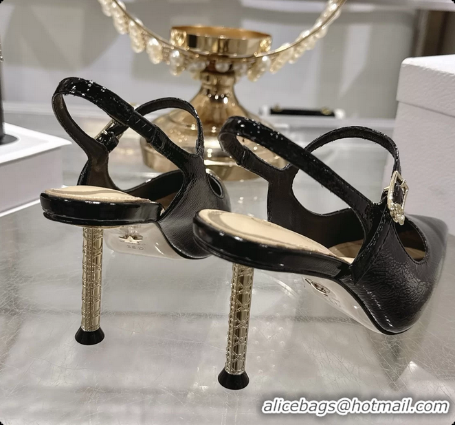 Grade Dior Icon Slingback Pumps Shoes Black Supple Calfskin Leather 6062507