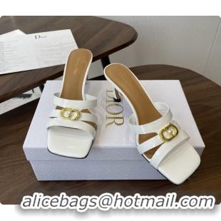 Good Quality Dior or 30M Heeled Slides Sandals Shoes White Patent Calfskin Leather 70MM 6062508