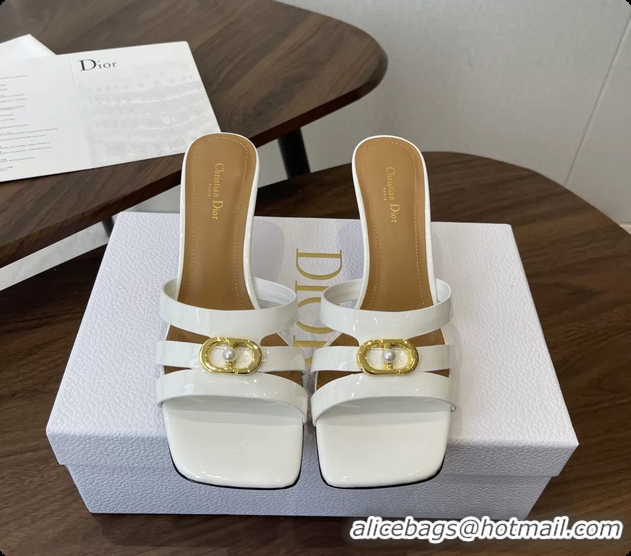 Good Quality Dior or 30M Heeled Slides Sandals Shoes White Patent Calfskin Leather 70MM 6062508