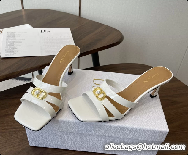 Good Quality Dior or 30M Heeled Slides Sandals Shoes White Patent Calfskin Leather 70MM 6062508