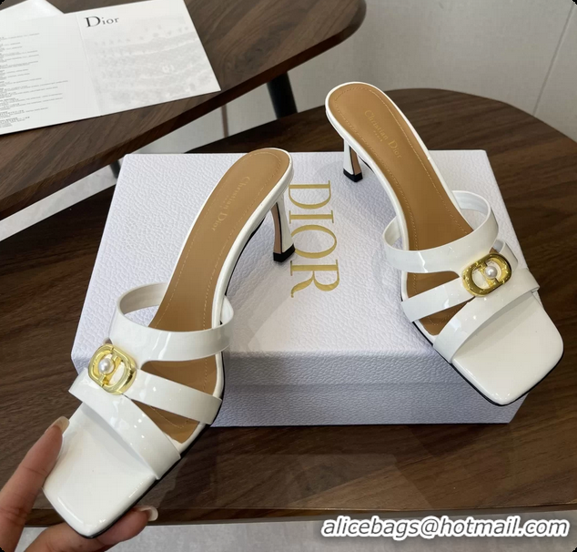 Good Quality Dior or 30M Heeled Slides Sandals Shoes White Patent Calfskin Leather 70MM 6062508