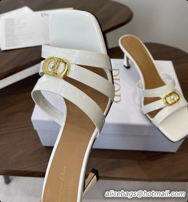 Good Quality Dior or 30M Heeled Slides Sandals Shoes White Patent Calfskin Leather 70MM 6062508