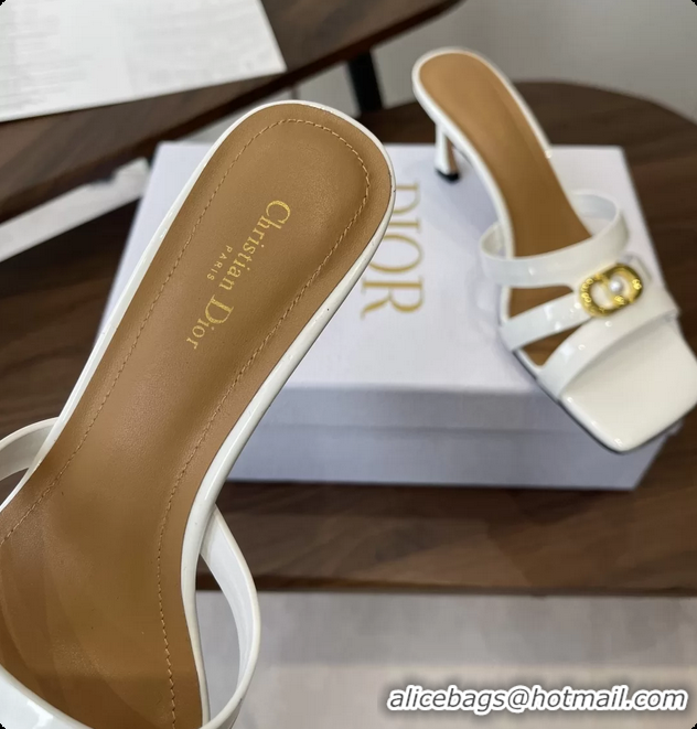 Good Quality Dior or 30M Heeled Slides Sandals Shoes White Patent Calfskin Leather 70MM 6062508