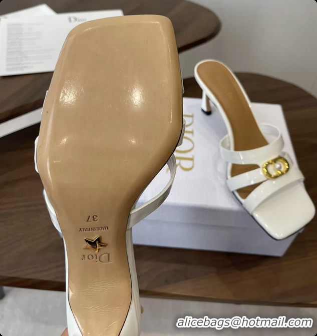 Good Quality Dior or 30M Heeled Slides Sandals Shoes White Patent Calfskin Leather 70MM 6062508