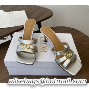Grade Quality Dior or 30M Heeled Slides Sandals Shoes Silver Patent Calfskin Leather 6062508