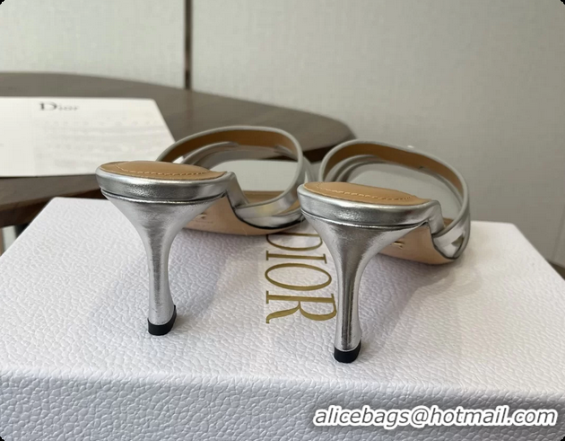 Grade Quality Dior or 30M Heeled Slides Sandals Shoes Silver Patent Calfskin Leather 6062508