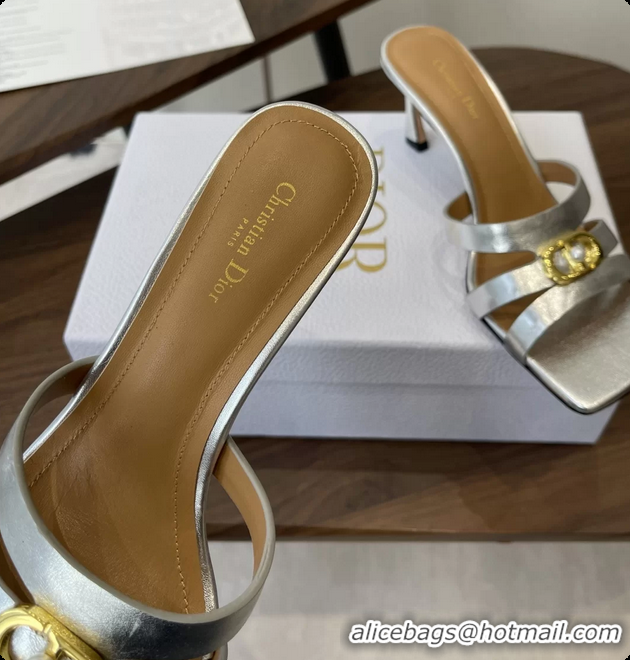 Grade Quality Dior or 30M Heeled Slides Sandals Shoes Silver Patent Calfskin Leather 6062508