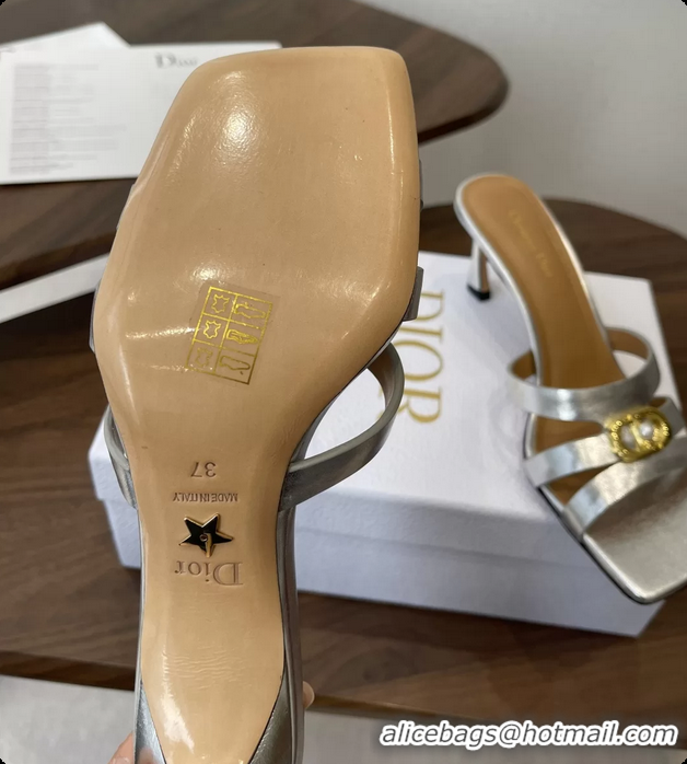 Grade Quality Dior or 30M Heeled Slides Sandals Shoes Silver Patent Calfskin Leather 6062508