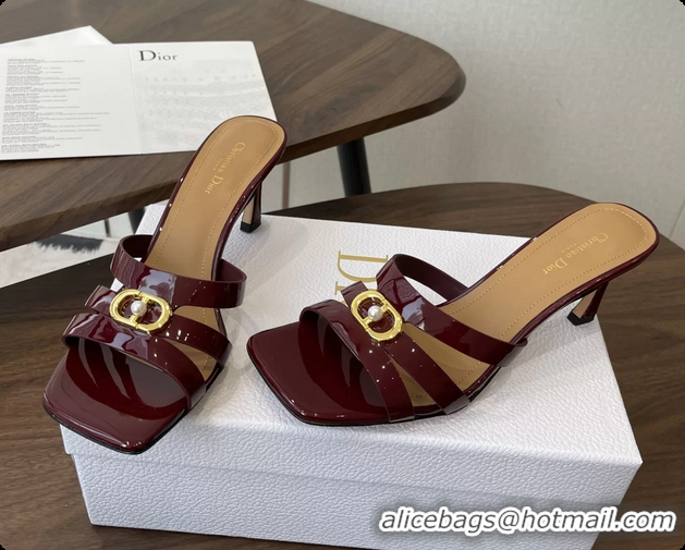 Original Cheap Dior or 30M Heeled Slides Sandals Shoes Red Patent Calfskin Leather 70MM 6062508
