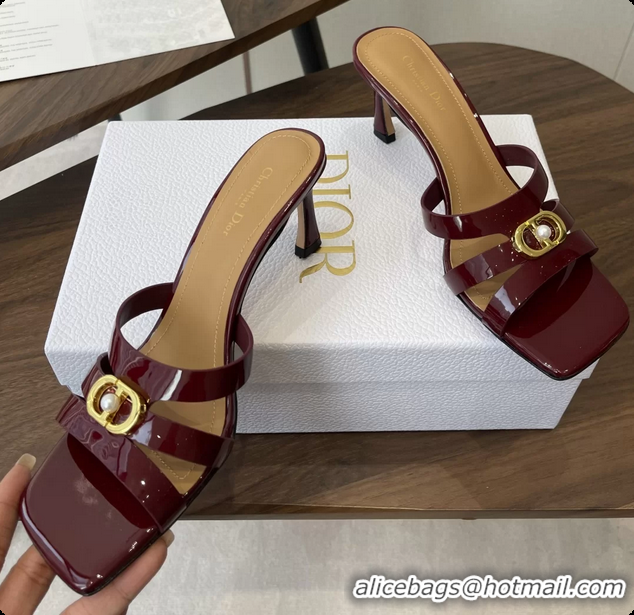 Original Cheap Dior or 30M Heeled Slides Sandals Shoes Red Patent Calfskin Leather 70MM 6062508