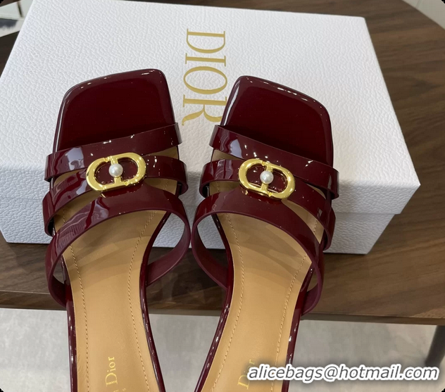 Original Cheap Dior or 30M Heeled Slides Sandals Shoes Red Patent Calfskin Leather 70MM 6062508