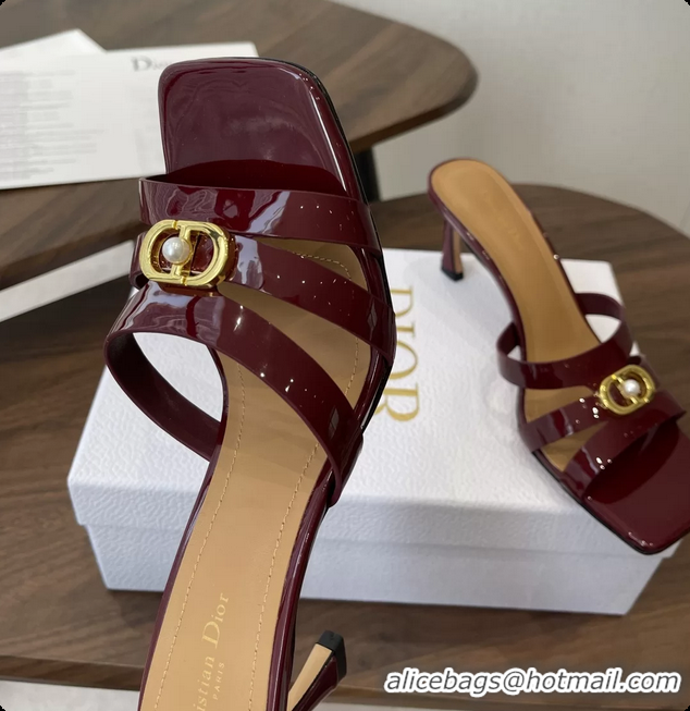 Original Cheap Dior or 30M Heeled Slides Sandals Shoes Red Patent Calfskin Leather 70MM 6062508