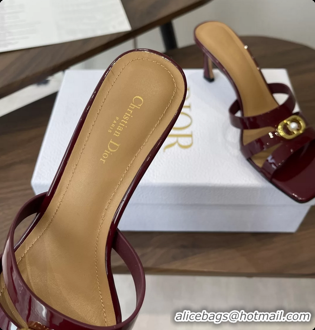 Original Cheap Dior or 30M Heeled Slides Sandals Shoes Red Patent Calfskin Leather 70MM 6062508