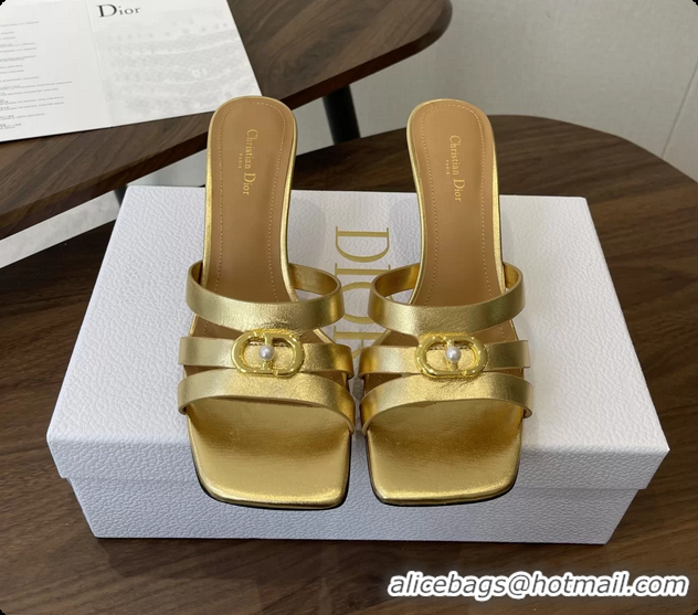 Best Grade Dior or 30M Heeled Slides Sandals Shoes Gold Patent Calfskin Leather 6062508