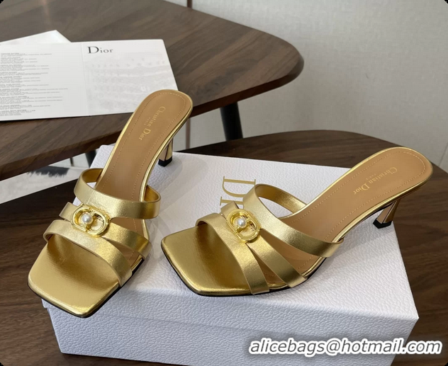Best Grade Dior or 30M Heeled Slides Sandals Shoes Gold Patent Calfskin Leather 6062508