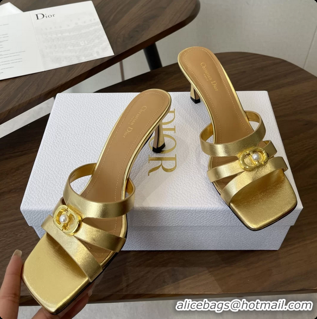 Best Grade Dior or 30M Heeled Slides Sandals Shoes Gold Patent Calfskin Leather 6062508