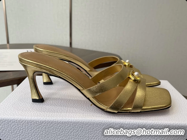 Best Grade Dior or 30M Heeled Slides Sandals Shoes Gold Patent Calfskin Leather 6062508