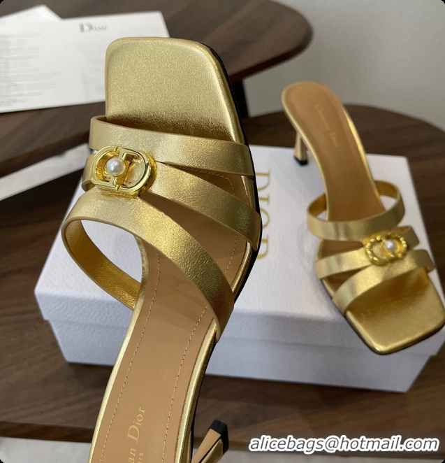 Best Grade Dior or 30M Heeled Slides Sandals Shoes Gold Patent Calfskin Leather 6062508