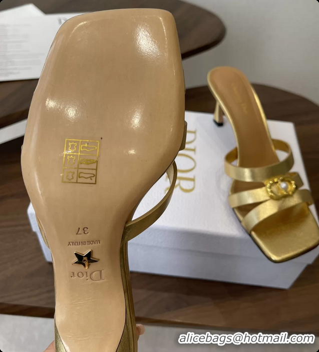 Best Grade Dior or 30M Heeled Slides Sandals Shoes Gold Patent Calfskin Leather 6062508