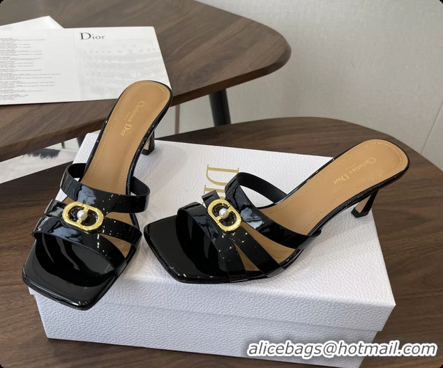 Duplicate Dior or 30M Heeled Slides Sandals Shoes Black Patent Calfskin Leather 70MM 6062508