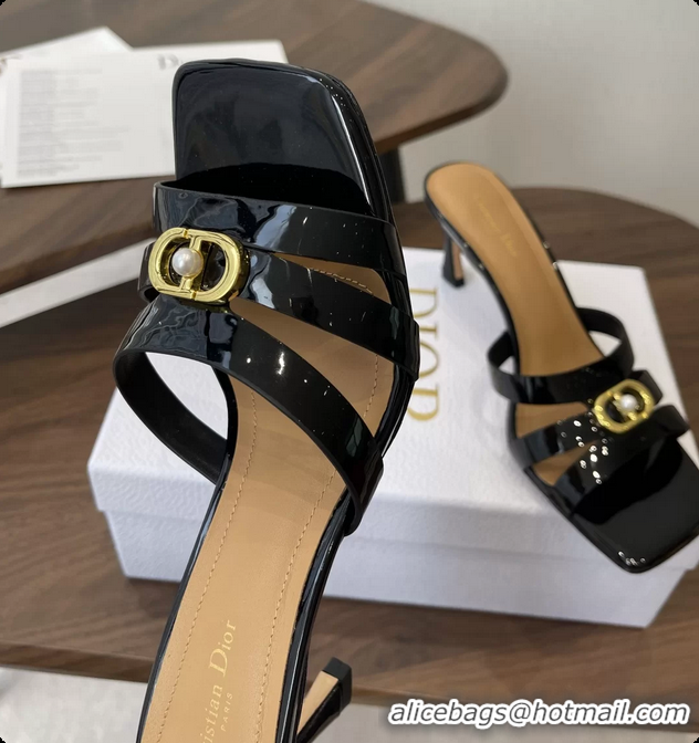 Duplicate Dior or 30M Heeled Slides Sandals Shoes Black Patent Calfskin Leather 70MM 6062508