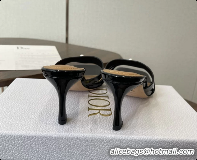 Duplicate Dior or 30M Heeled Slides Sandals Shoes Black Patent Calfskin Leather 70MM 6062508
