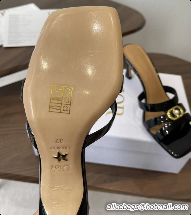 Duplicate Dior or 30M Heeled Slides Sandals Shoes Black Patent Calfskin Leather 70MM 6062508