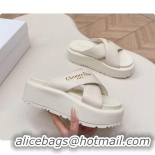 Sumptuous Dior D Lane Platform Slides Sandals Shoes White Padded Lambskin Leather 6062509