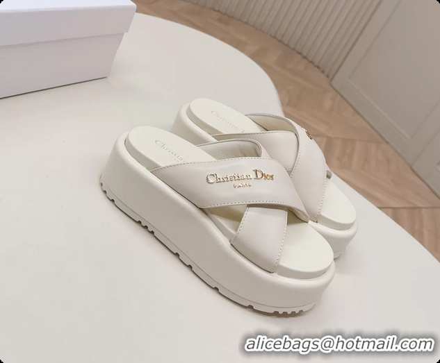 Sumptuous Dior D Lane Platform Slides Sandals Shoes White Padded Lambskin Leather 6062509