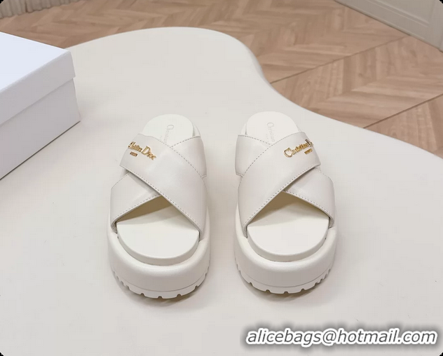 Sumptuous Dior D Lane Platform Slides Sandals Shoes White Padded Lambskin Leather 6062509