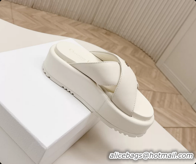 Sumptuous Dior D Lane Platform Slides Sandals Shoes White Padded Lambskin Leather 6062509