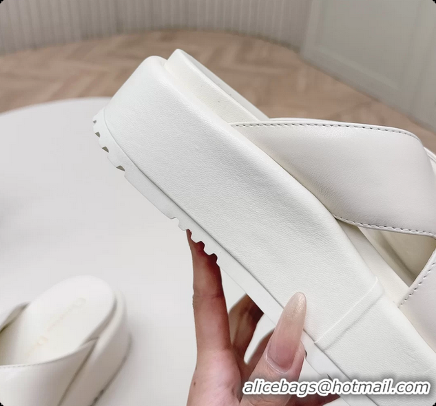 Sumptuous Dior D Lane Platform Slides Sandals Shoes White Padded Lambskin Leather 6062509