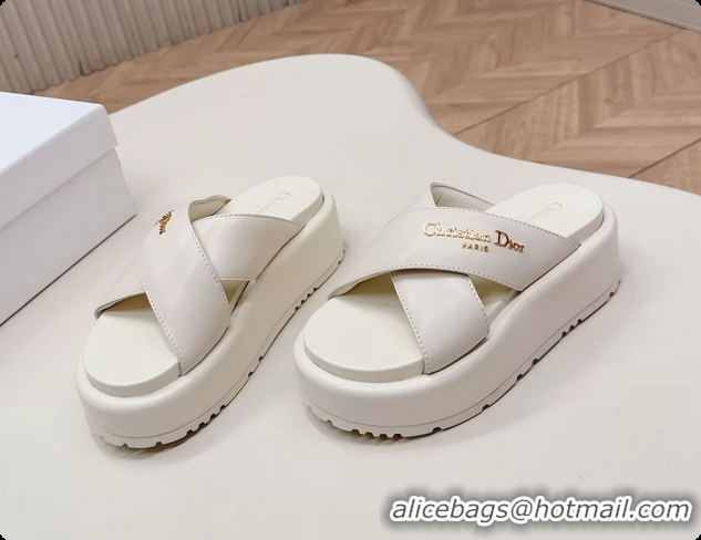 Sumptuous Dior D Lane Platform Slides Sandals Shoes White Padded Lambskin Leather 6062509