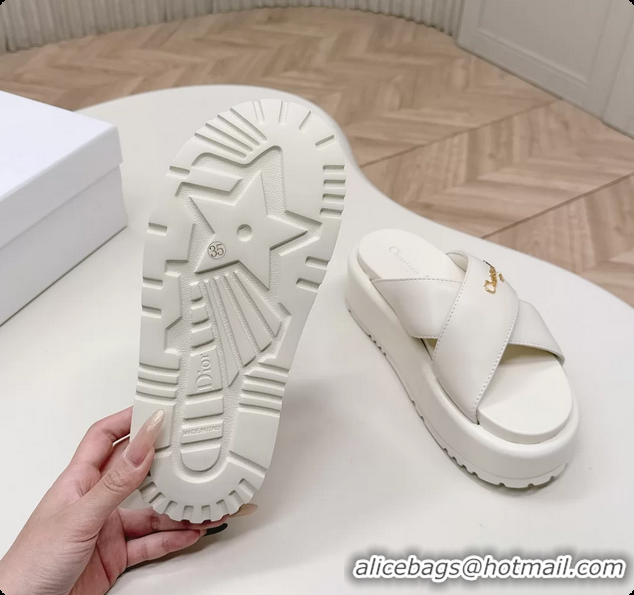 Sumptuous Dior D Lane Platform Slides Sandals Shoes White Padded Lambskin Leather 6062509