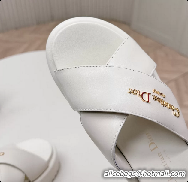 Sumptuous Dior D Lane Platform Slides Sandals Shoes White Padded Lambskin Leather 6062509