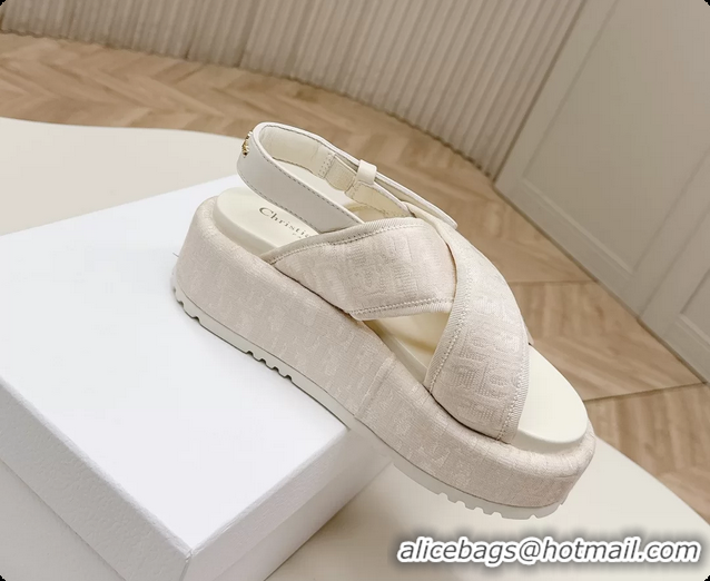 Good Looking Dior D Lane Platform Sandals Shoes Beige Shiny Technical Fabric with Dior Oblique Print 6062510