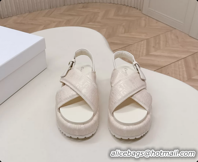 Good Looking Dior D Lane Platform Sandals Shoes Beige Shiny Technical Fabric with Dior Oblique Print 6062510