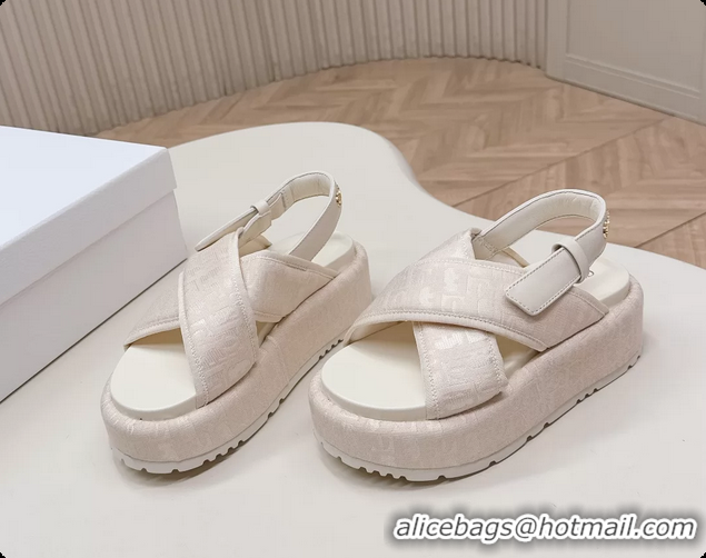 Good Looking Dior D Lane Platform Sandals Shoes Beige Shiny Technical Fabric with Dior Oblique Print 6062510