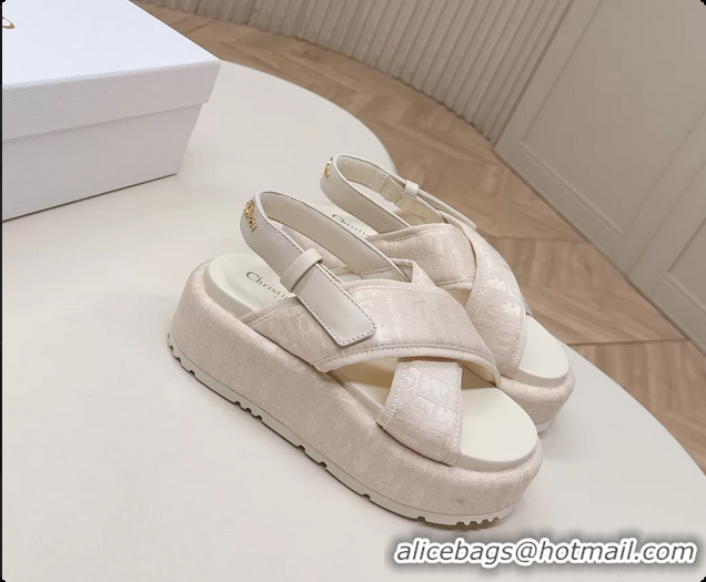 Good Looking Dior D Lane Platform Sandals Shoes Beige Shiny Technical Fabric with Dior Oblique Print 6062510