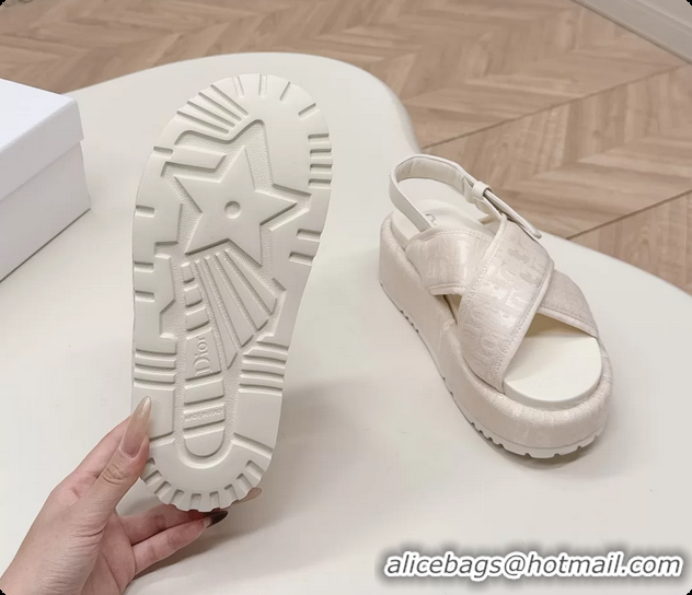 Good Looking Dior D Lane Platform Sandals Shoes Beige Shiny Technical Fabric with Dior Oblique Print 6062510
