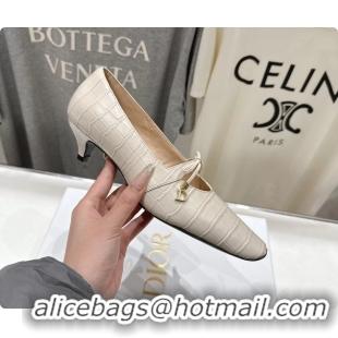 Best Price Dior Muse Pumps Shoes Cream Crocodile Printed Calfskin Leather 35MM 6062511