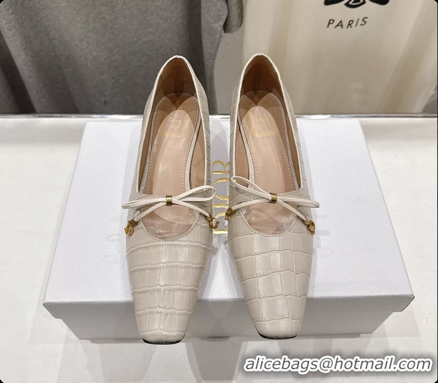 Best Price Dior Muse Pumps Shoes Cream Crocodile Printed Calfskin Leather 35MM 6062511