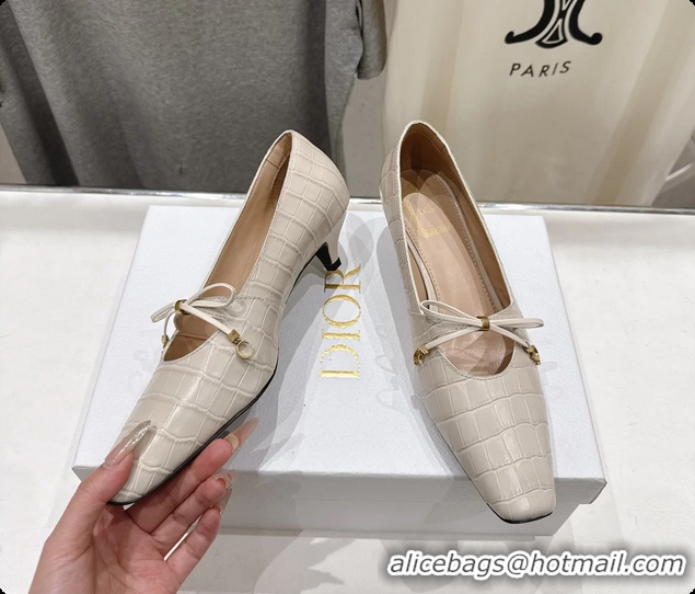 Best Price Dior Muse Pumps Shoes Cream Crocodile Printed Calfskin Leather 35MM 6062511