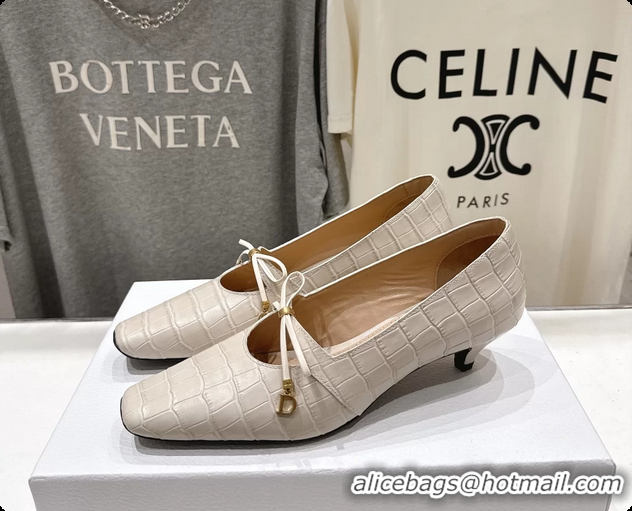 Best Price Dior Muse Pumps Shoes Cream Crocodile Printed Calfskin Leather 35MM 6062511