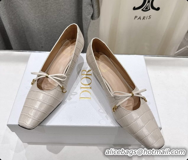 Best Price Dior Muse Pumps Shoes Cream Crocodile Printed Calfskin Leather 35MM 6062511