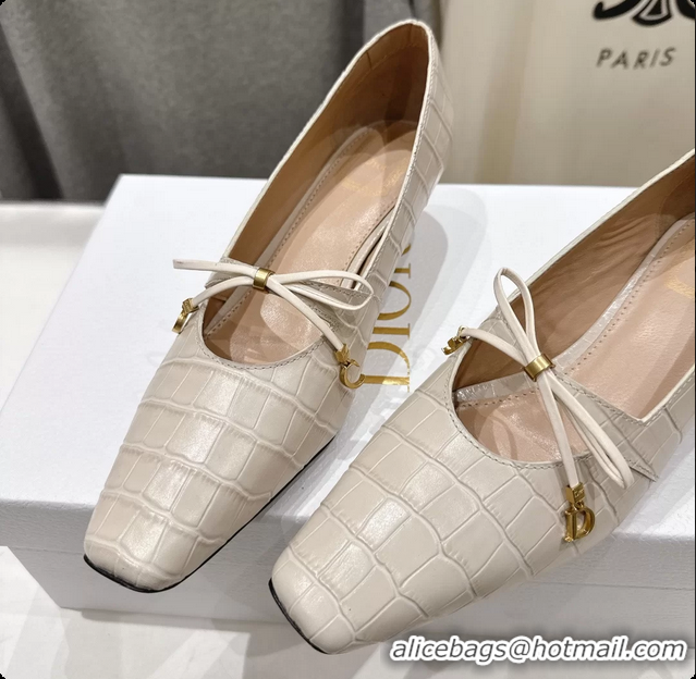 Best Price Dior Muse Pumps Shoes Cream Crocodile Printed Calfskin Leather 35MM 6062511