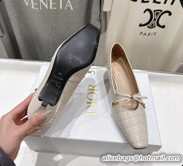 Best Price Dior Muse Pumps Shoes Cream Crocodile Printed Calfskin Leather 35MM 6062511